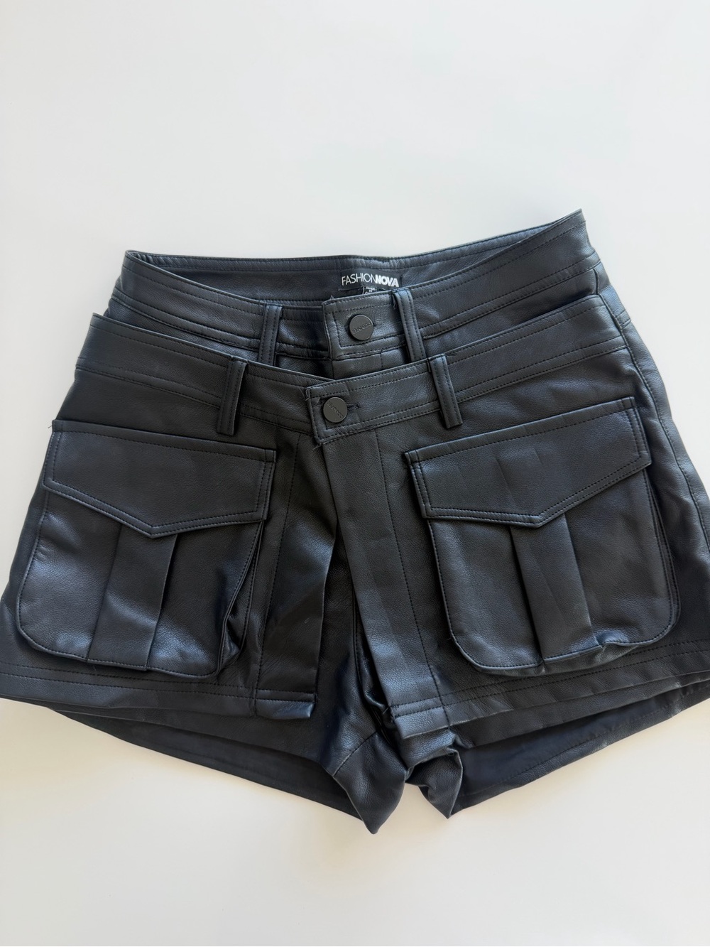 Fashion Nova Black Faux Leather Cargo Pocket Shorts